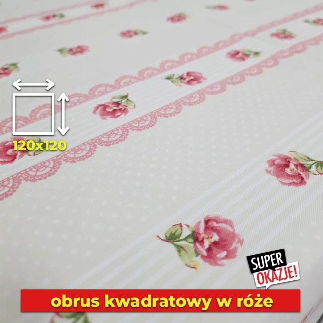 Obrus 120x120 kwadratowy w róże - ostatnie sztuki wyprzedaż